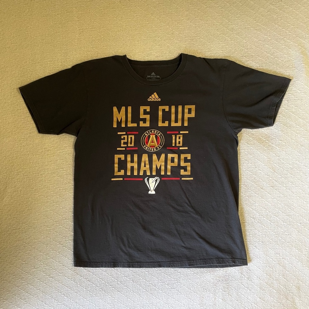 Large Adidas Atlanta United Football Club 2018 MSL Champs. Black with graphics.